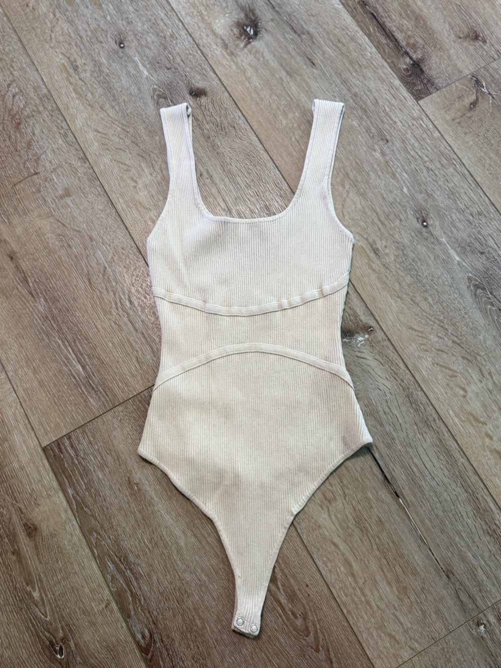 Ribbed Sleeveless Knit Bodysuit in Light Beige